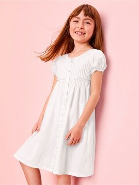 Gocco White Cotton Girls Smocked Button Down Dress Size 11-12 Years